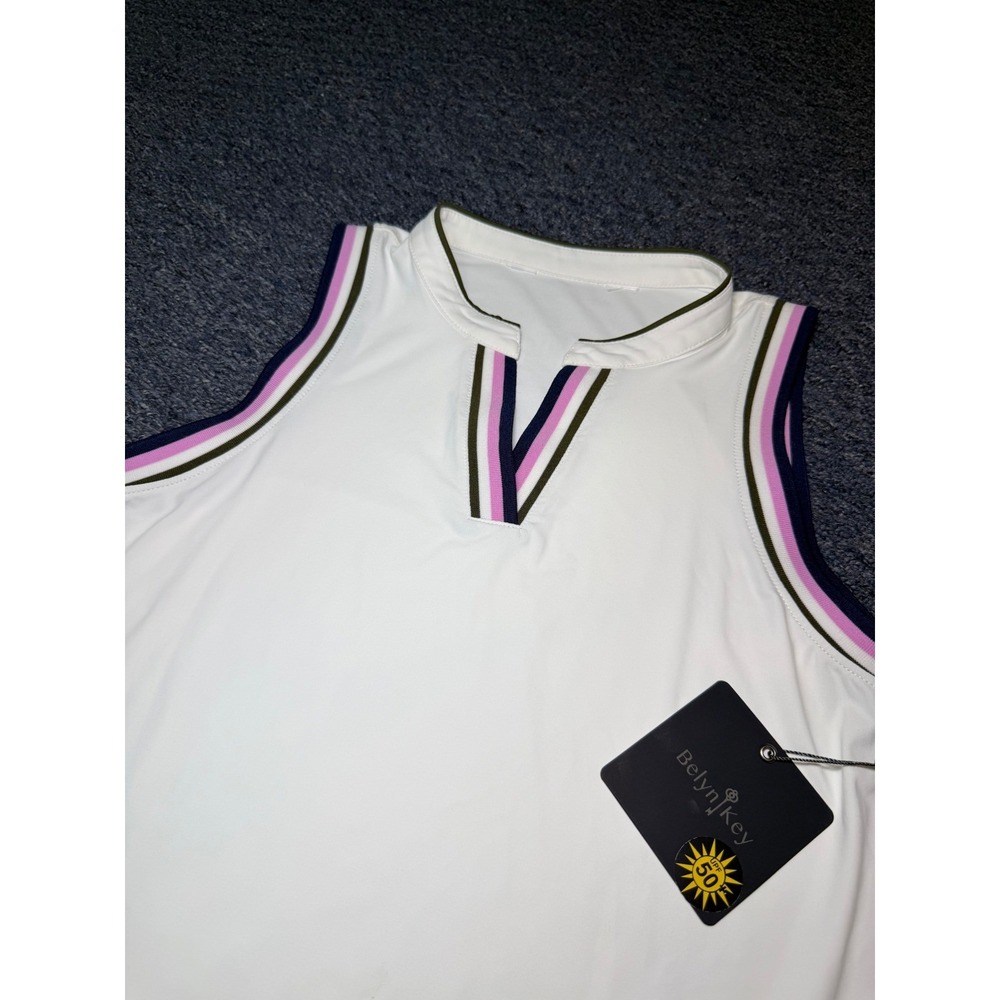 Belyn Key Womens Sleeveless Golf Top White Striped V-Neck UPF 50 New with Tags - Picture 6 of 8